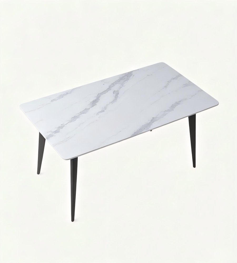 現代白色岩板鋼架長方形餐枱 Modern White Sintered Stone Dining Table