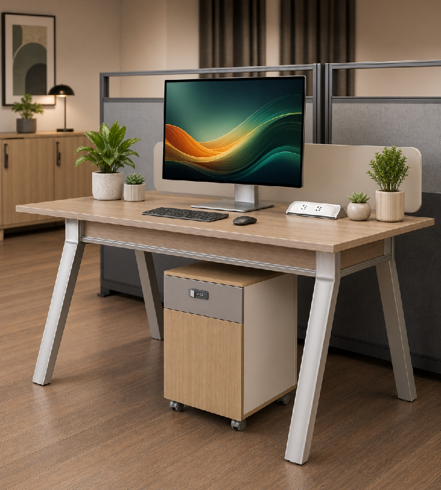現代淺木色拼灰色一櫃桶一門密碼鎖帶轆活動櫃 Modern Light Wood & Grey 1-Drawer 1-Door Mobile Pedestal