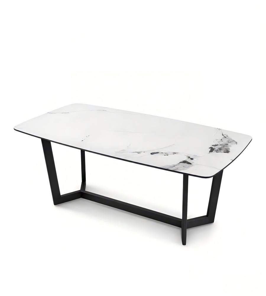 現代白色大理石黑鋼腳長方形餐枱 Modern White Marble Rectangular Dining Table