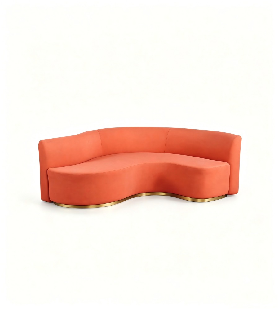 現代輕奢橙色皮布雙拼弧形梳化 Modern Luxury Orange Leather and Fabric Curved Sofa