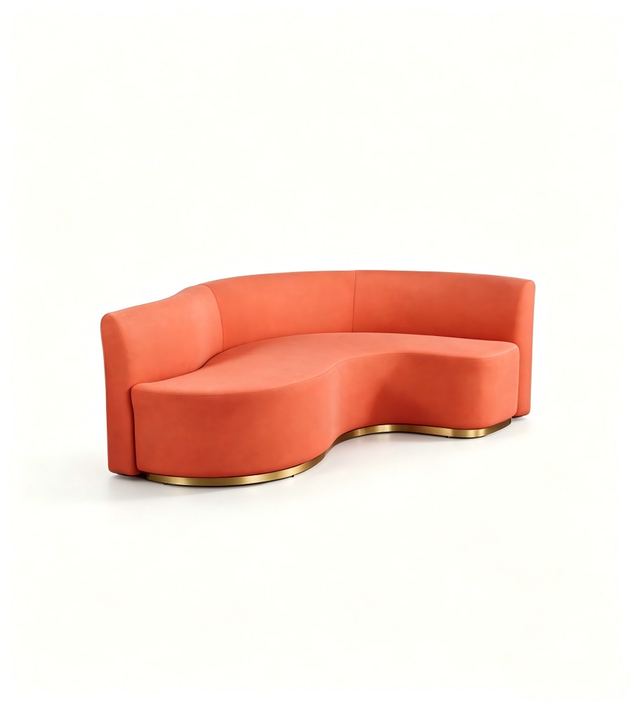 現代輕奢橙色皮布雙拼弧形梳化 Modern Luxury Orange Leather and Fabric Curved Sofa