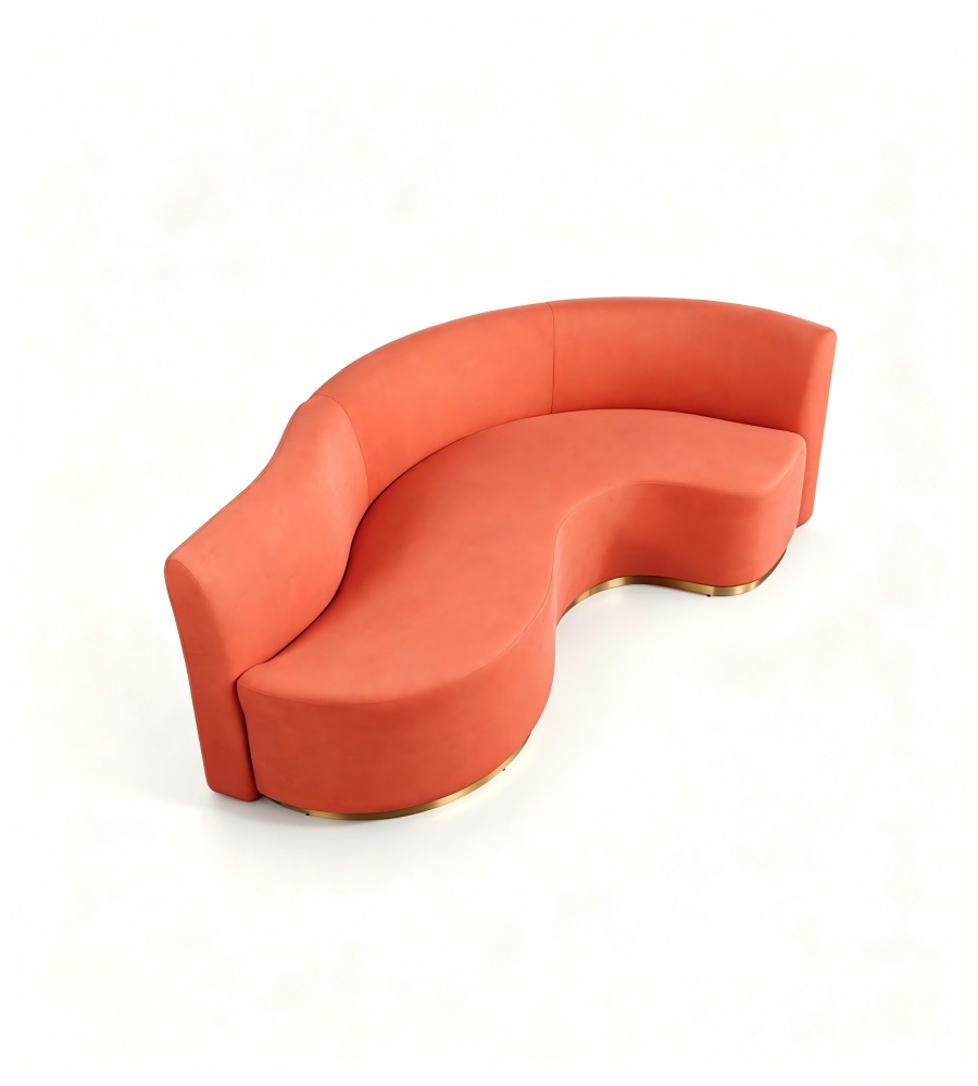 現代輕奢橙色皮布雙拼弧形梳化 Modern Luxury Orange Leather and Fabric Curved Sofa