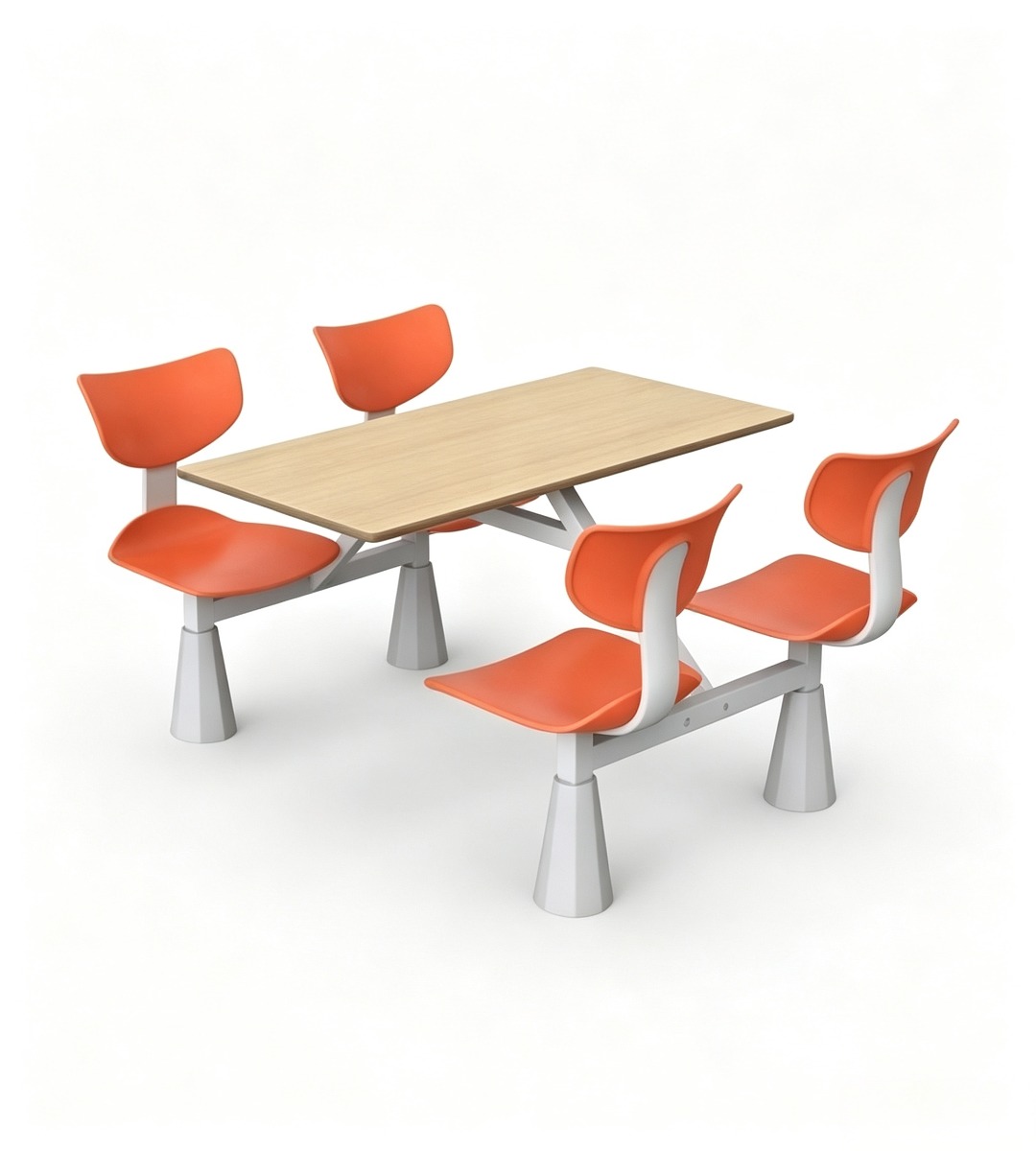 現代簡約木紋橙色鋼架四人位固定餐廳餐枱 M07-2 Modern 4-Seater Canteen Dining Table