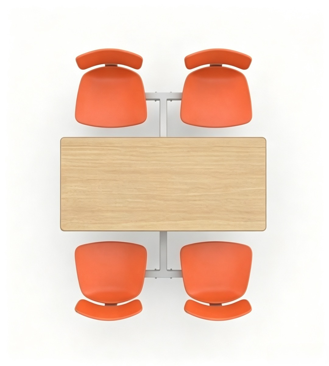 現代簡約木紋橙色鋼架四人位固定餐廳餐枱 M07-2 Modern 4-Seater Canteen Dining Table