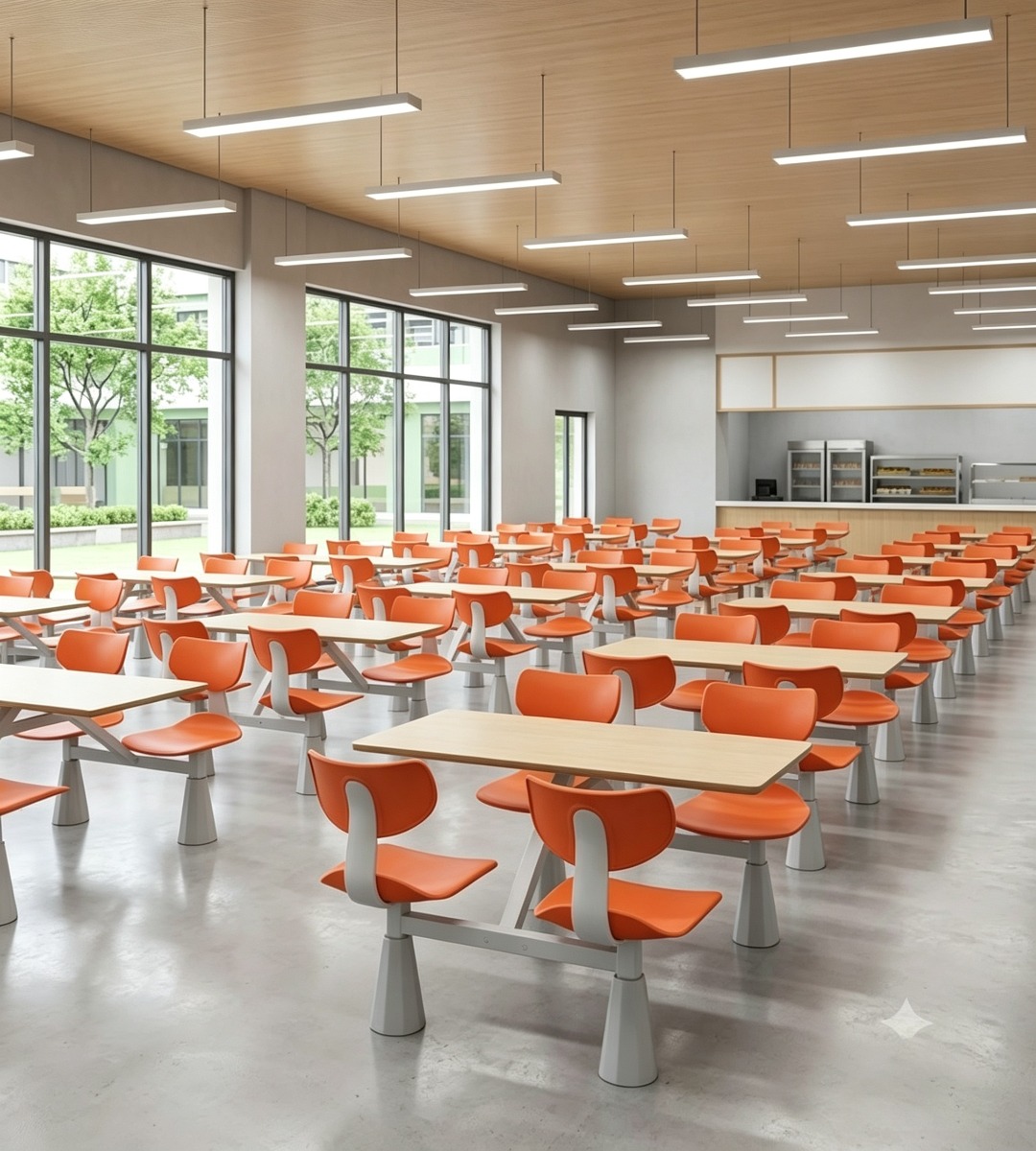 現代簡約木紋橙色鋼架四人位固定餐廳餐枱 M07-2 Modern 4-Seater Canteen Dining Table