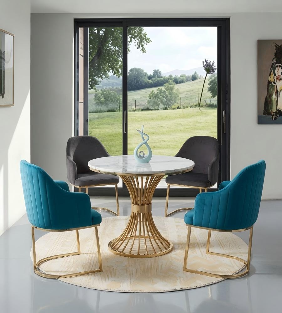 輕奢白色大理石金色不銹鋼圓形洽談枱 Light Luxury Marble Round Table