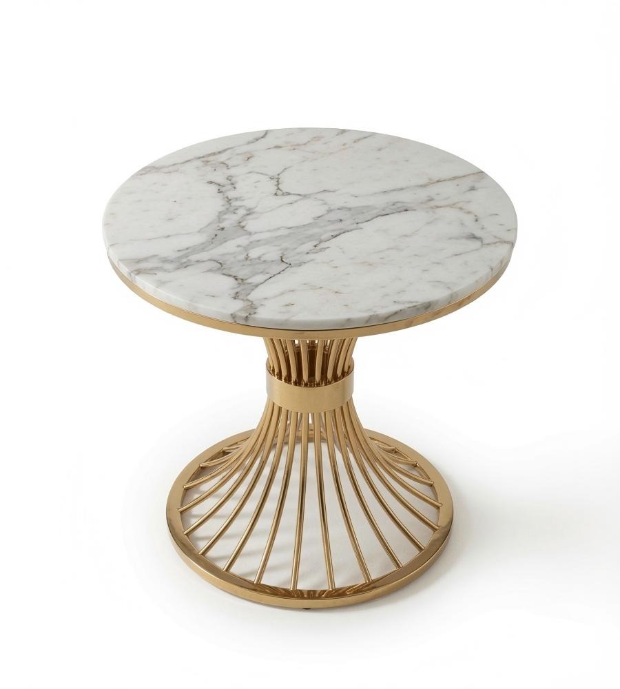 輕奢白色大理石金色不銹鋼圓形洽談枱 Light Luxury Marble Round Table