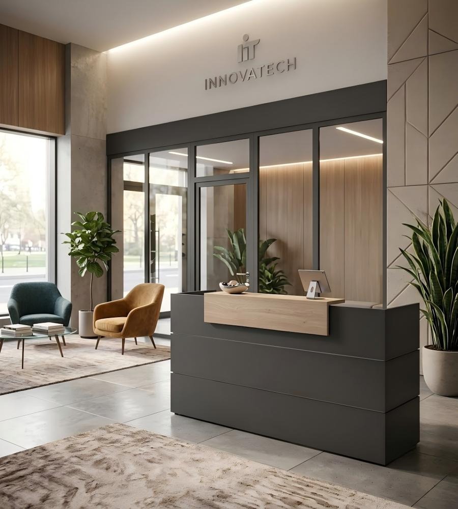 深木簡約接待台 Minimalist Wood-Tone Reception Desk