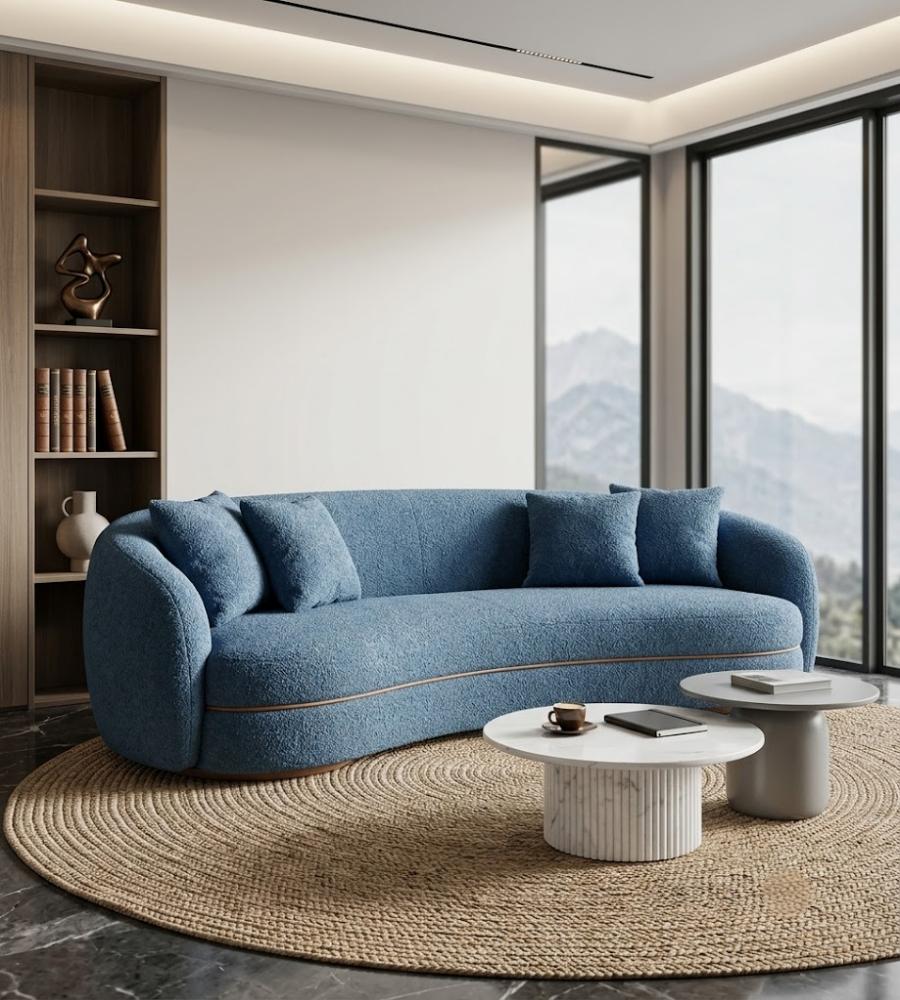 現代輕奢藍色布藝三座位梳化 Modern Light Luxury Blue Fabric 3-Seater Sofa