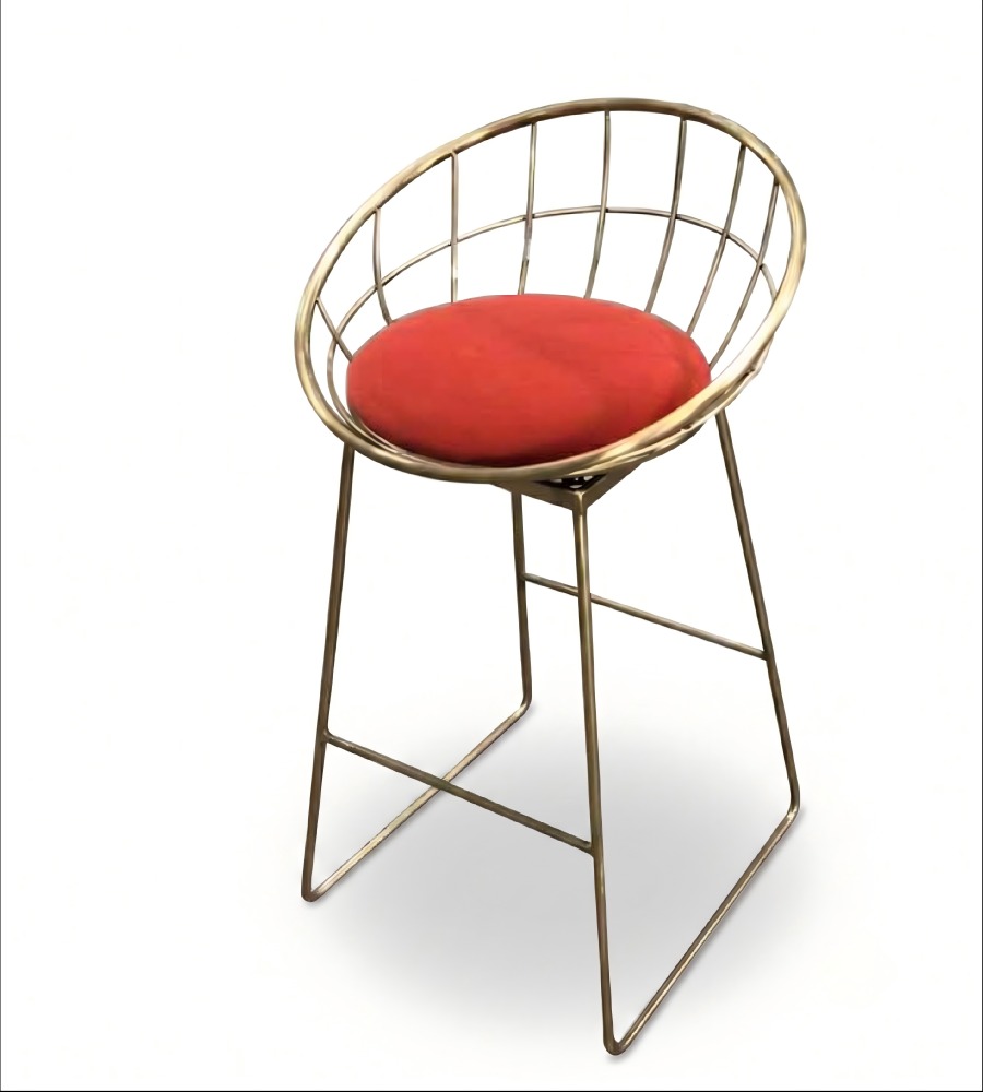 輕奢紅色布藝不銹鋼腳吧椅 Light Luxury Red Fabric Bar Stool