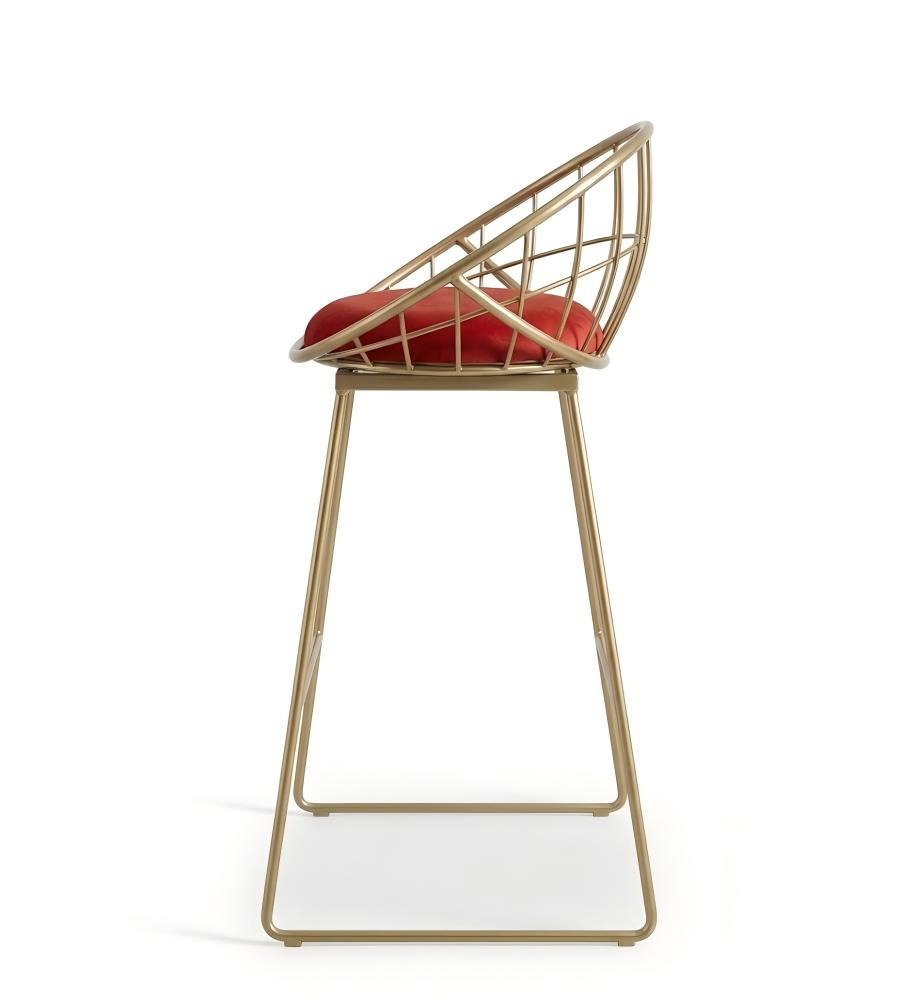 輕奢紅色布藝不銹鋼腳吧椅 Light Luxury Red Fabric Bar Stool