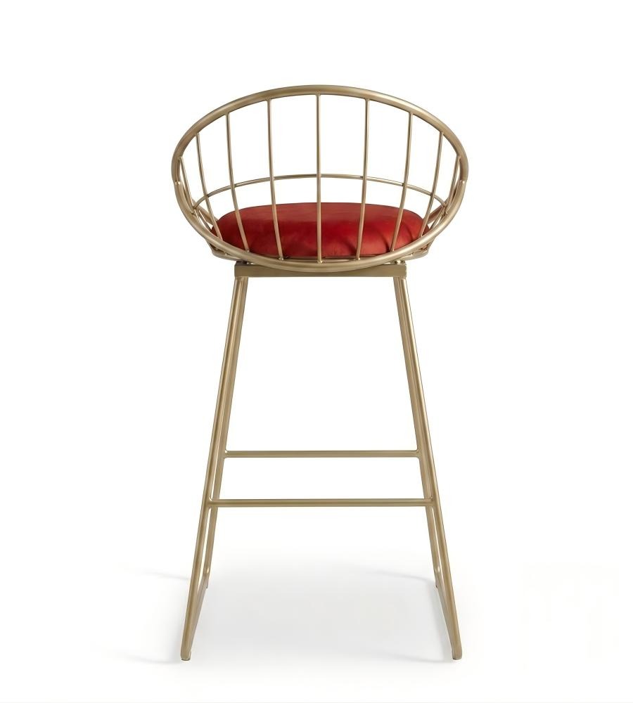 輕奢紅色布藝不銹鋼腳吧椅 Light Luxury Red Fabric Bar Stool