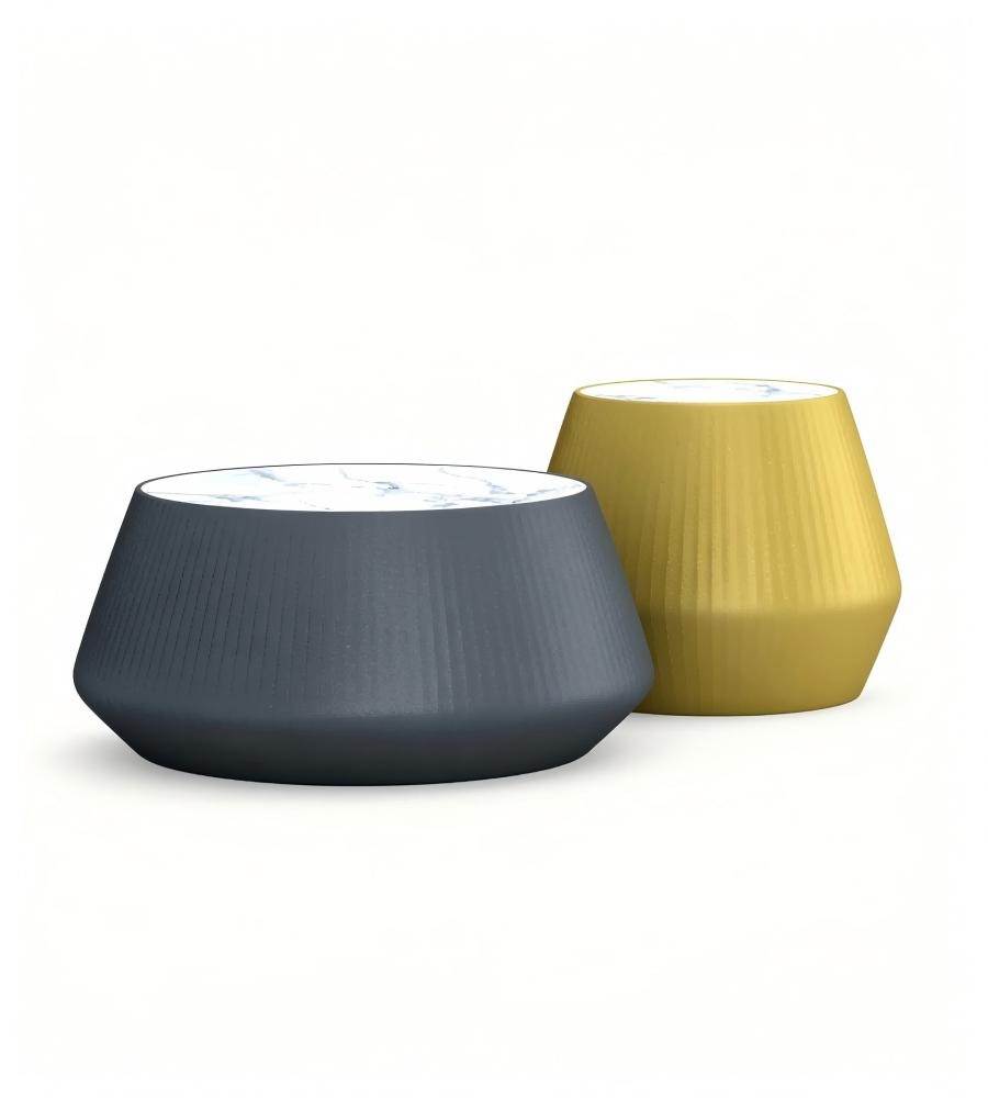 現代白色岩板百褶皮面金色圓形茶几 Modern Sintered Stone Round Coffee Table