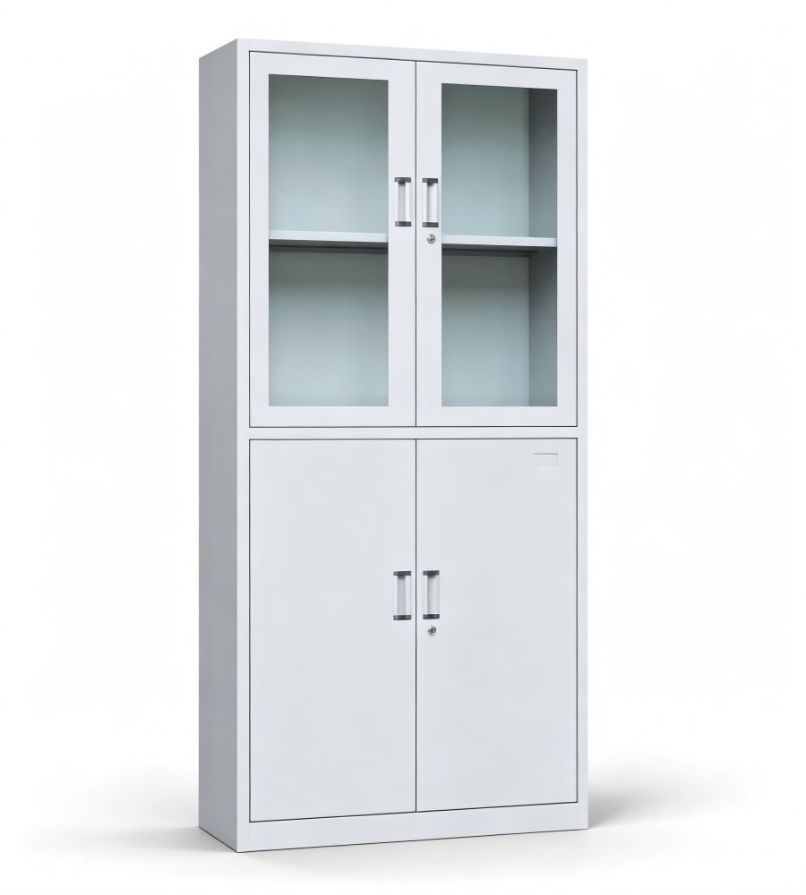 上下對開玻璃鋼製文件櫃 Upper Glass & Lower Steel Double-Door Filing Cabinet