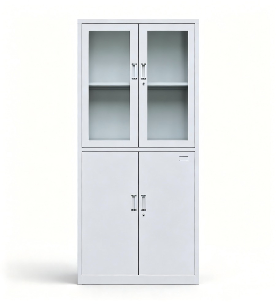上下對開玻璃鋼製文件櫃 Upper Glass & Lower Steel Double-Door Filing Cabinet