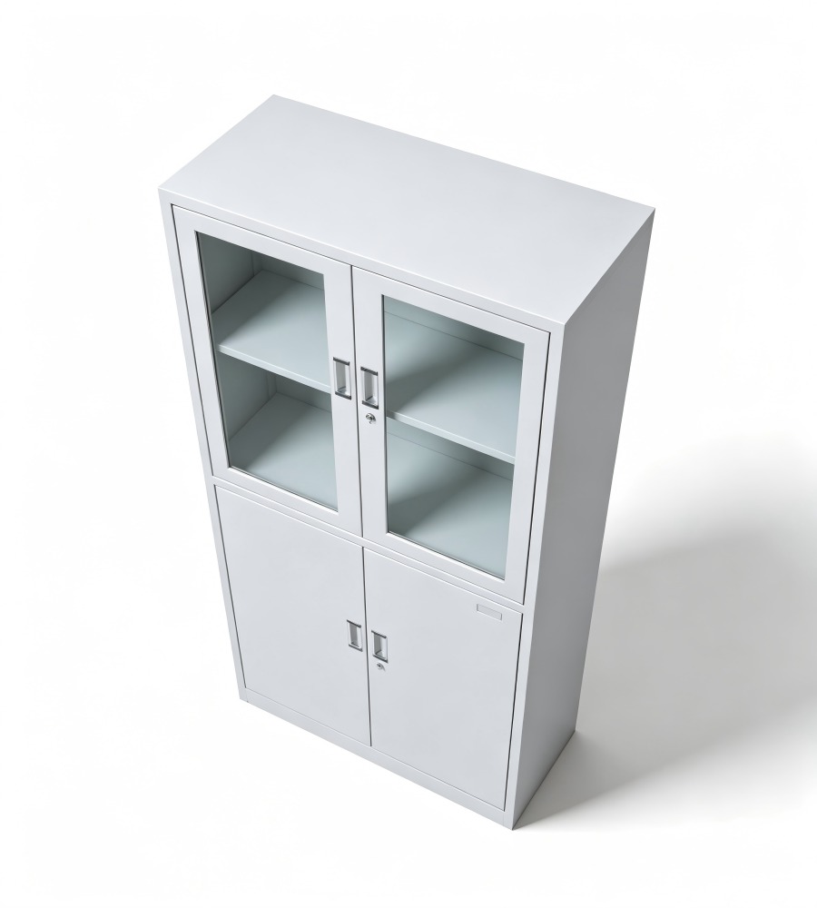 上下對開玻璃鋼製文件櫃 Upper Glass & Lower Steel Double-Door Filing Cabinet
