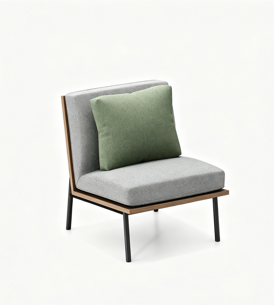 現代簡約灰色布藝拼木紋無扶手單座位梳化 Modern Minimalist Grey Fabric and Wood Grain Armless Single Seater Sofa