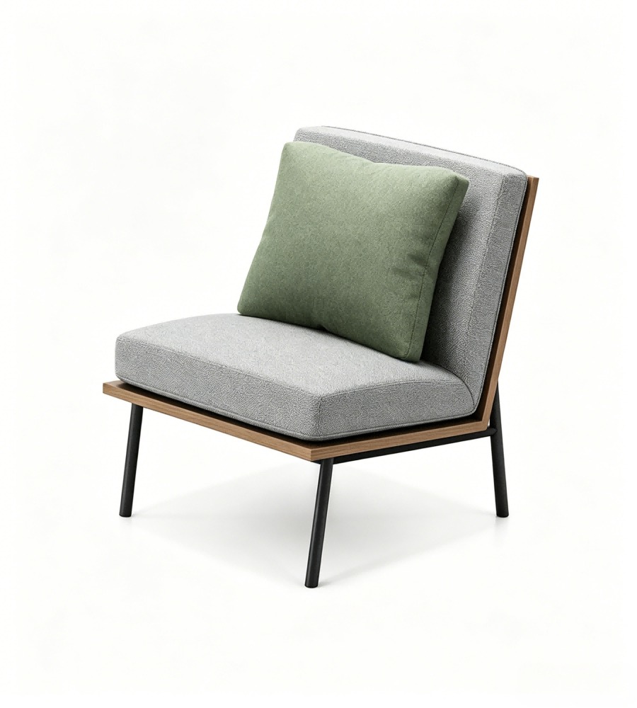 現代簡約灰色布藝拼木紋無扶手單座位梳化 Modern Minimalist Grey Fabric and Wood Grain Armless Single Seater Sofa