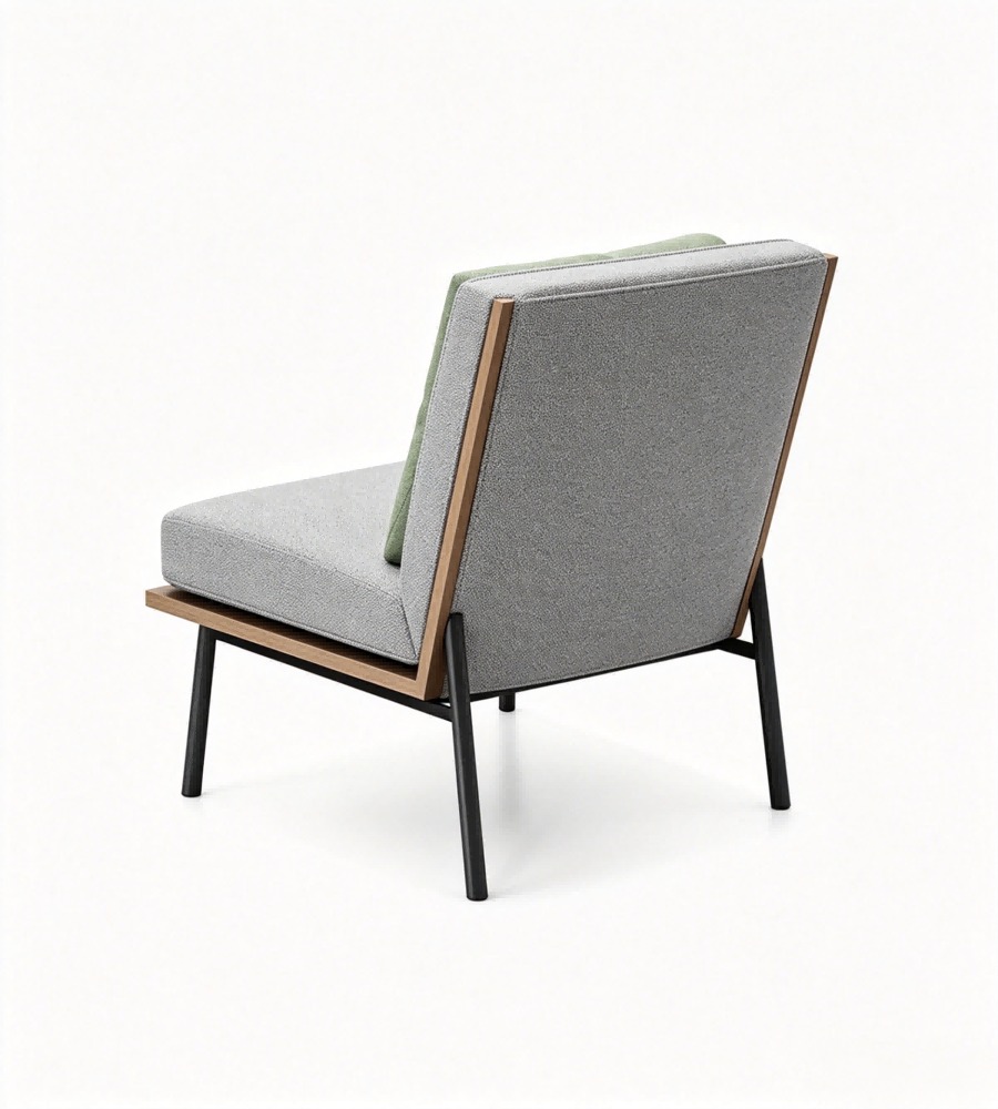 現代簡約灰色布藝拼木紋無扶手單座位梳化 Modern Minimalist Grey Fabric and Wood Grain Armless Single Seater Sofa