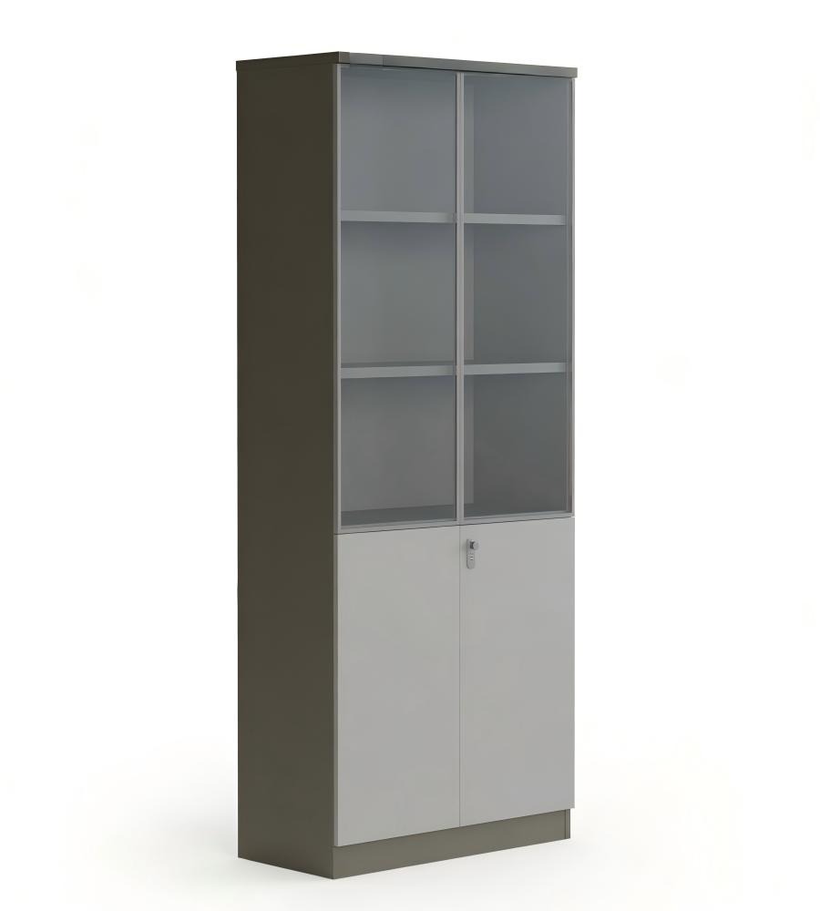 深灰木製茶色玻璃掩門帶密碼鎖文件櫃 Dark Grey Wooden Glass File Cabinet