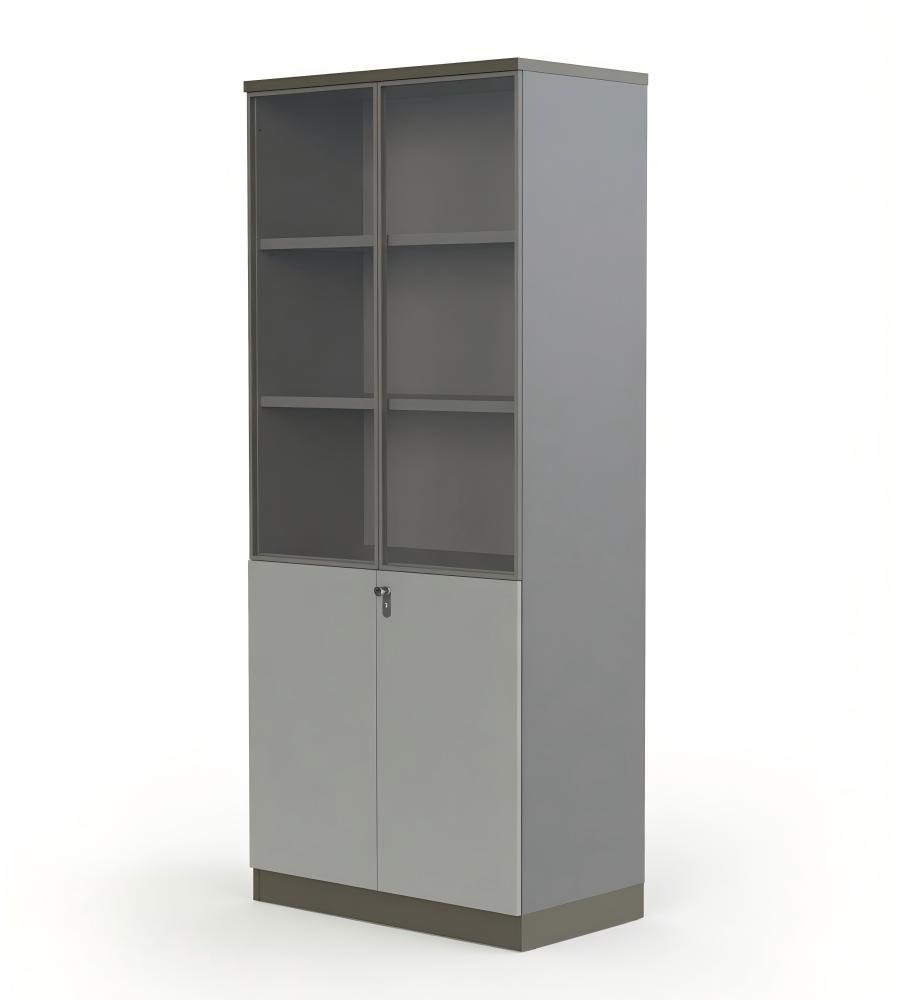 深灰木製茶色玻璃掩門帶密碼鎖文件櫃 Dark Grey Wooden Glass File Cabinet