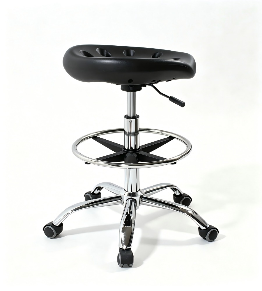 舒適耐用黑色西皮可升降帶轆吧椅 Black PU Leather Adjustable Bar Stool with Wheels