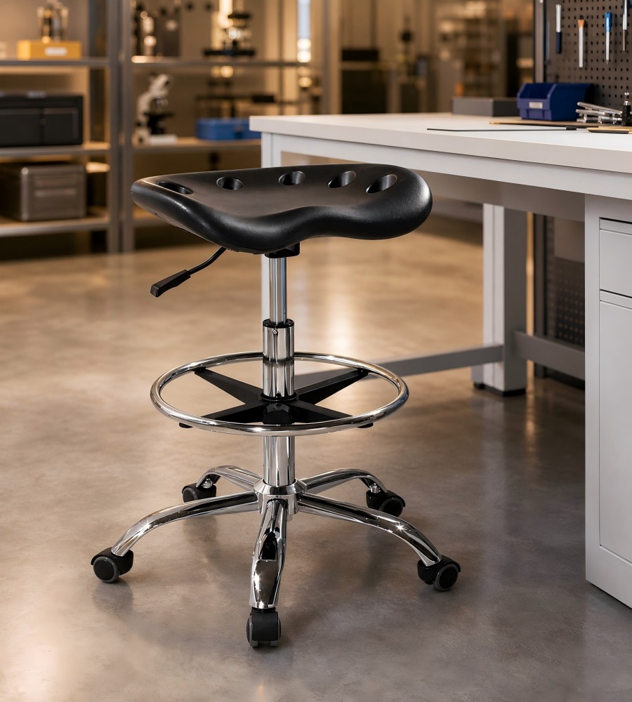 舒適耐用黑色西皮可升降帶轆吧椅 Black PU Leather Adjustable Bar Stool with Wheels
