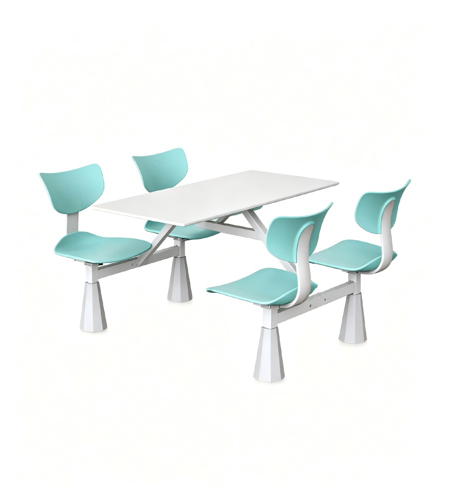 實用耐用白色岩板學校四人位連體餐枱 School Dining Table Set