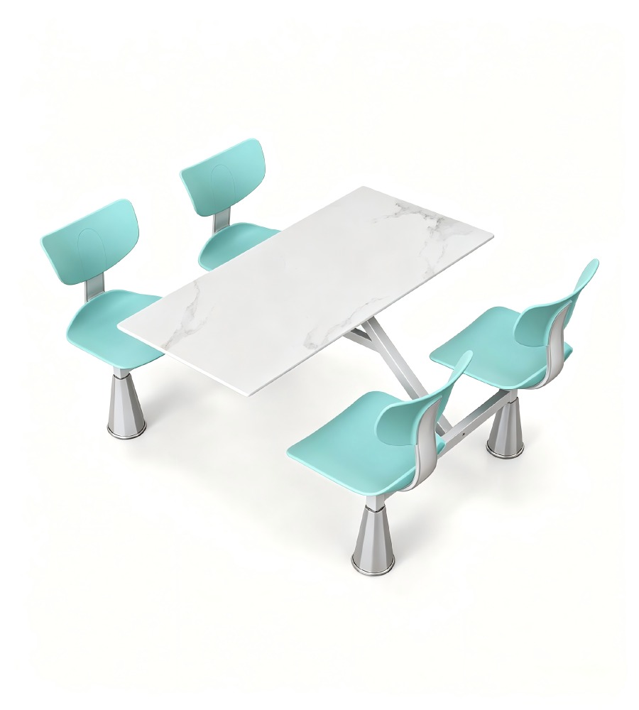 實用耐用白色岩板學校四人位連體餐枱 School Dining Table Set