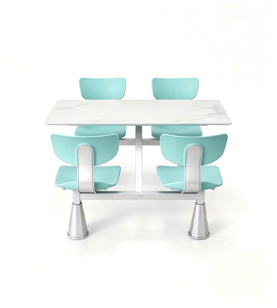 實用耐用白色岩板學校四人位連體餐枱 School Dining Table Set