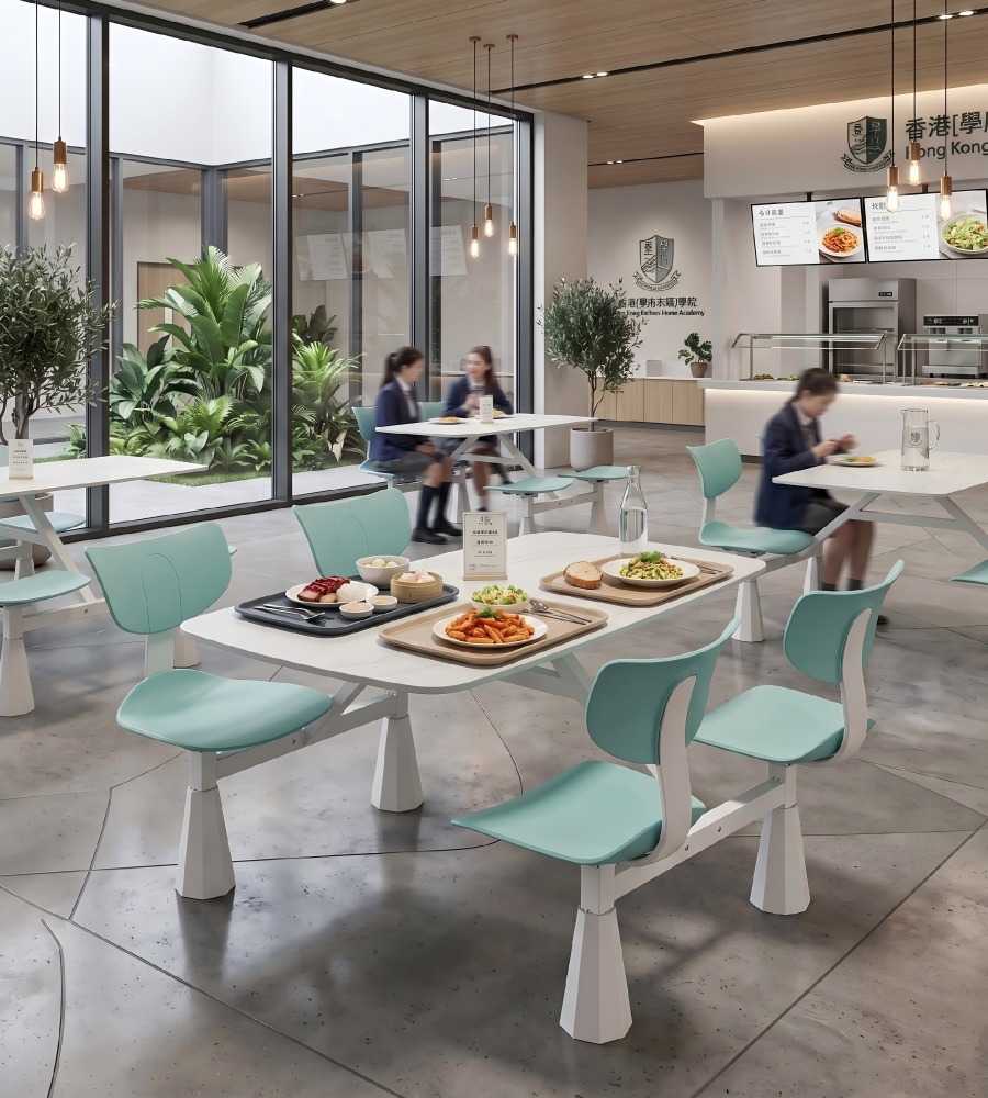 實用耐用白色岩板學校四人位連體餐枱 School Dining Table Set