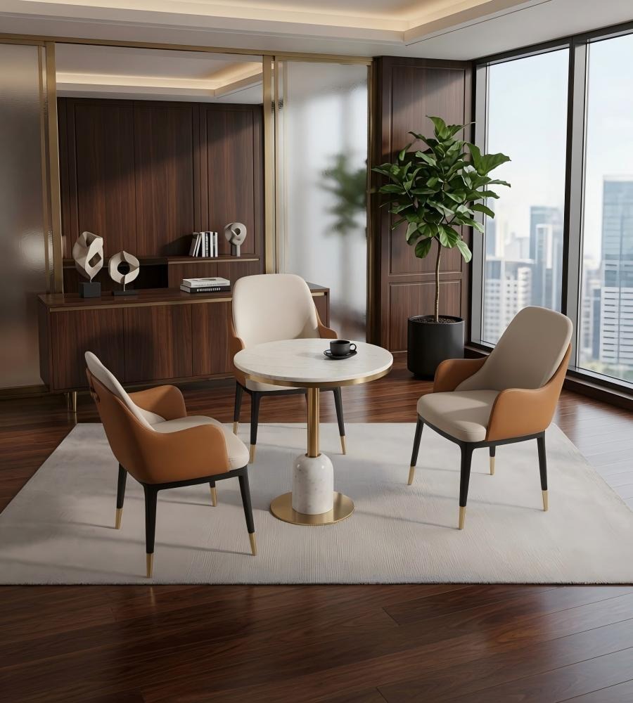 金色不銹鋼大理石圓形辦公室洽談枱 Gold Marble Round Table
