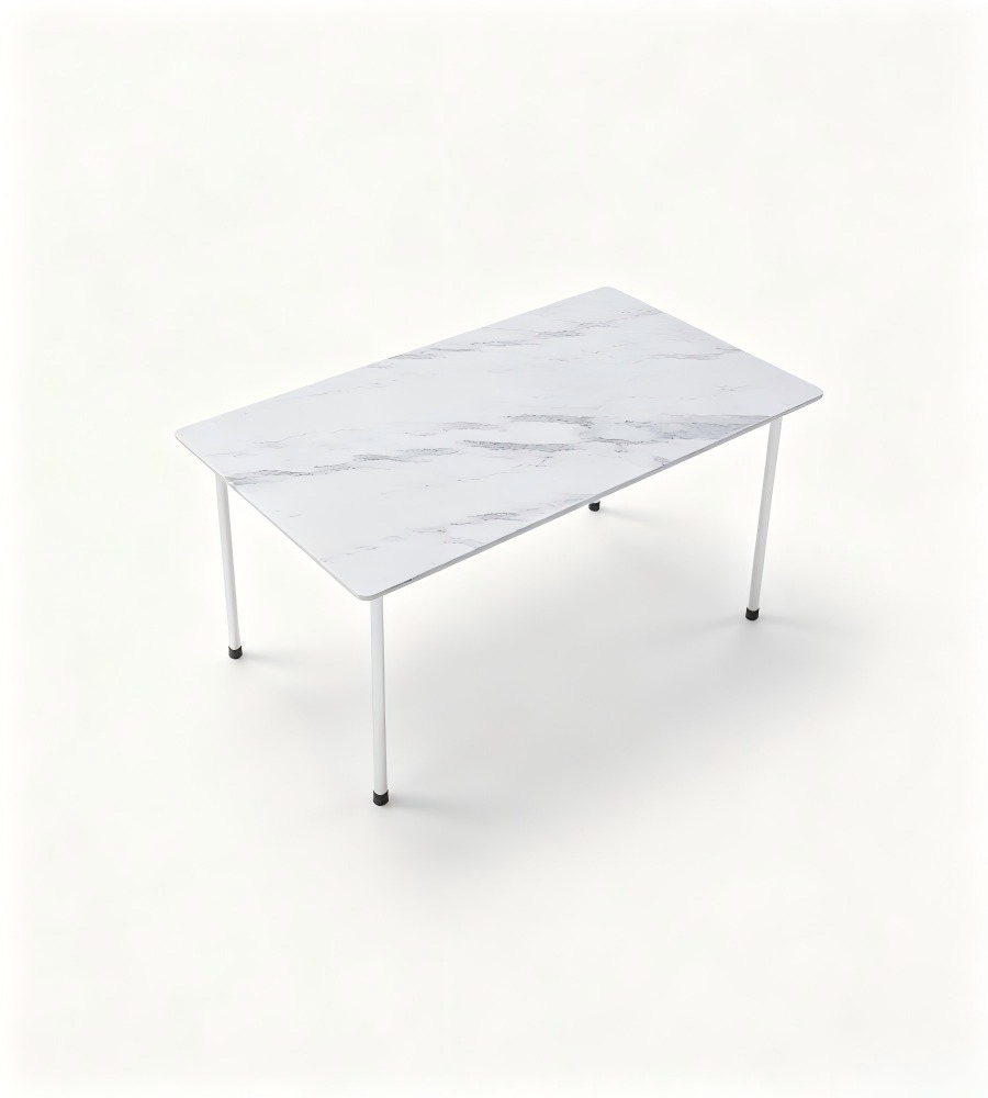 輕奢白色岩板鋼架長方形餐枱 White Sintered Stone Dining Table