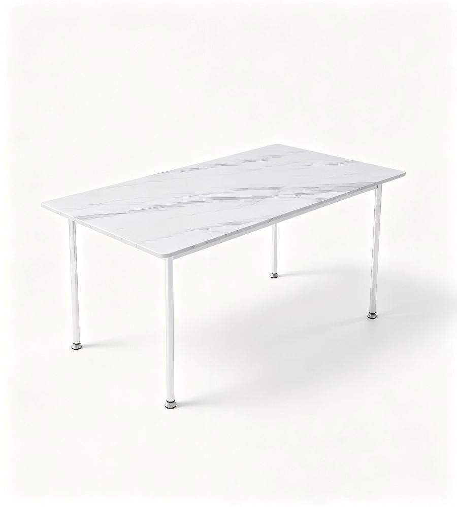 輕奢白色岩板鋼架長方形餐枱 White Sintered Stone Dining Table