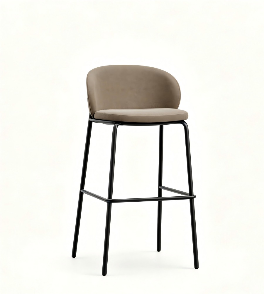 現代簡約淺啡色布藝弧形低背高腳椅 Modern Minimalist Light Brown Fabric Curved Low Back Bar Stool