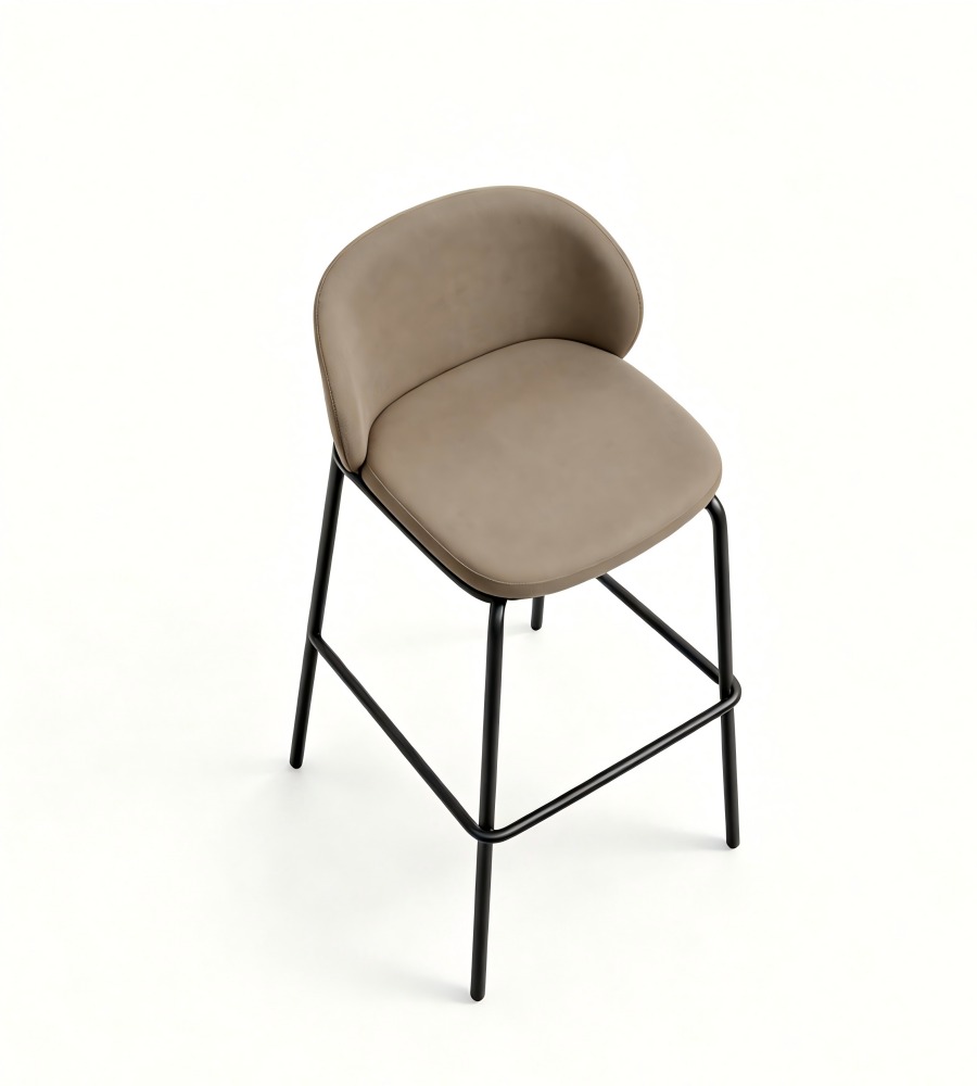 現代簡約淺啡色布藝弧形低背高腳椅 Modern Minimalist Light Brown Fabric Curved Low Back Bar Stool