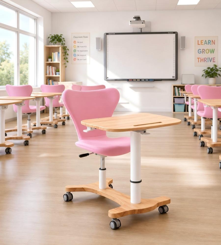 木紋氣動升降一體化學習台 Integrated Wood-Grain Pneumatic Learning Station