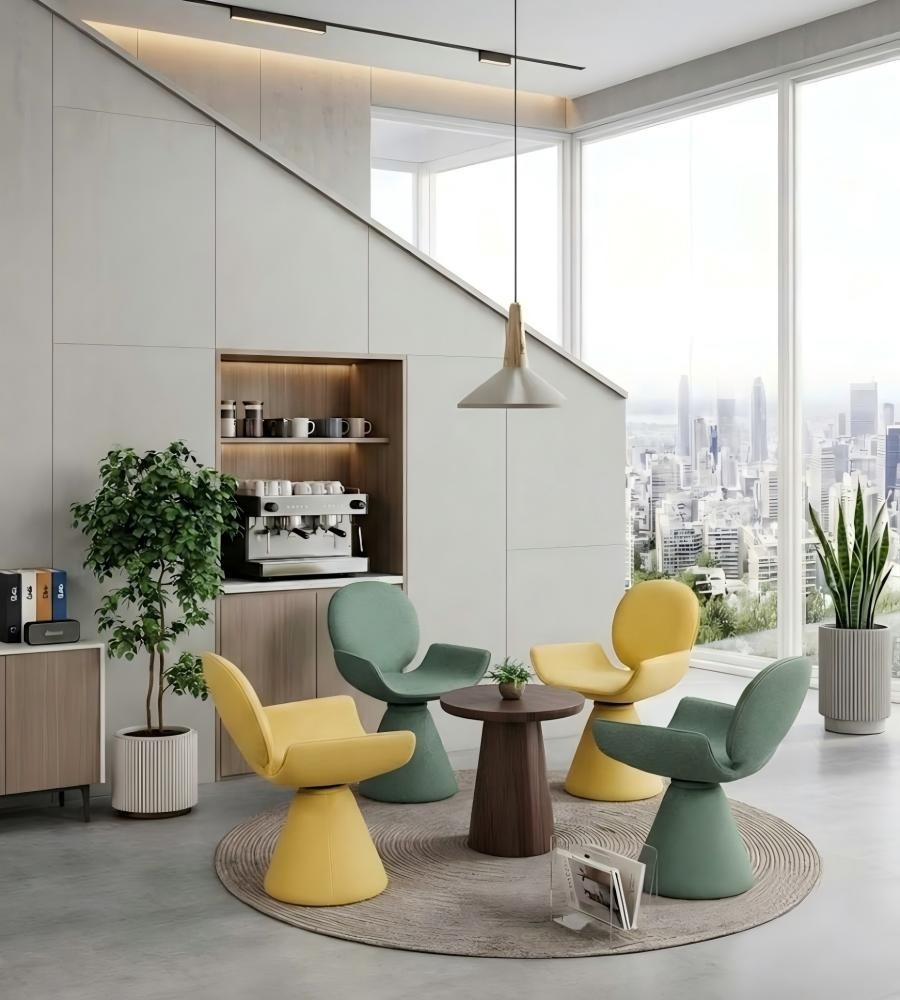 現代簡約深木紋圓形茶几 Modern Minimalist Deep Wood Grain Round Coffee Table