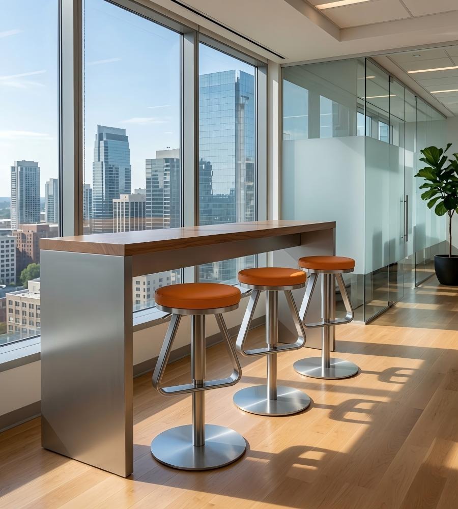 簡約橙色PU皮不銹鋼腳可升降吧椅 Modern Adjustable Bar Stool