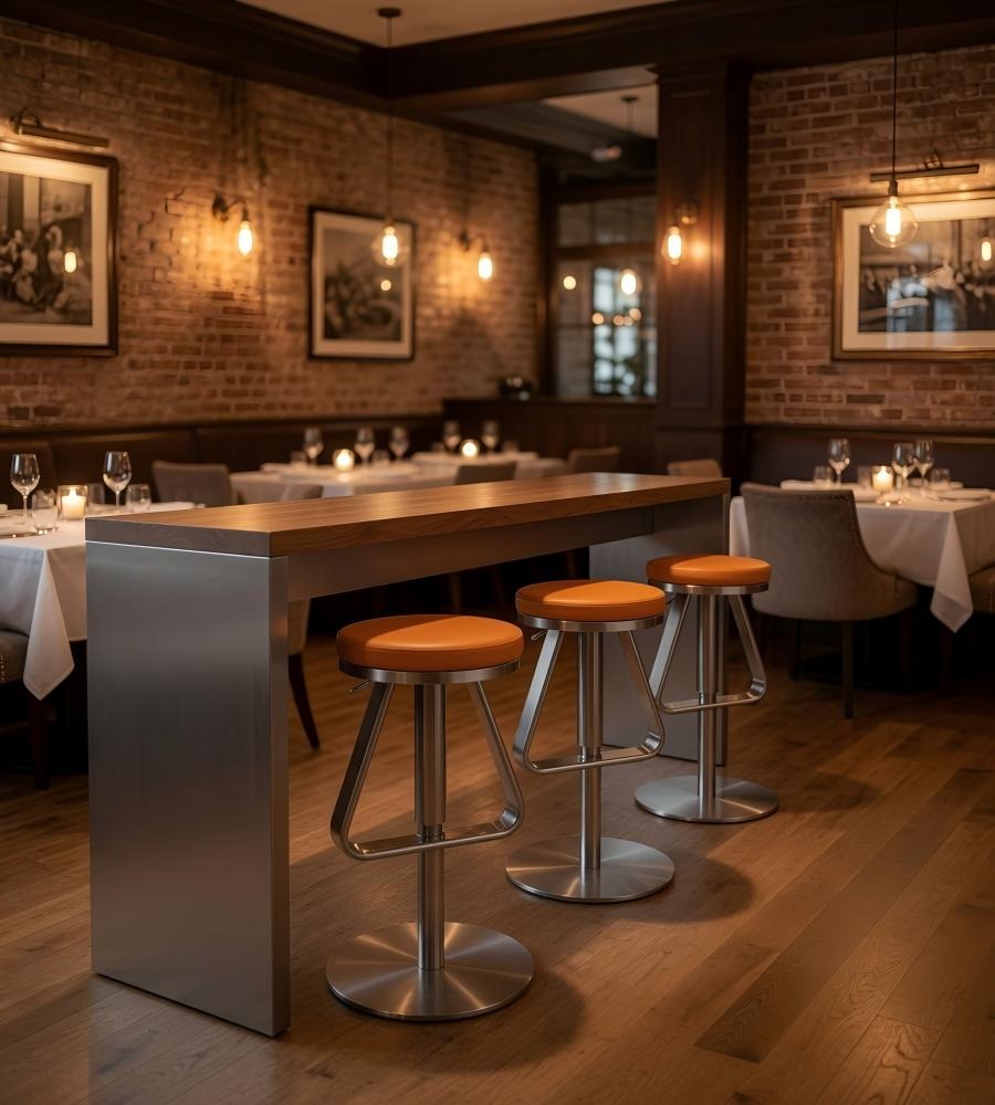 簡約橙色PU皮不銹鋼腳可升降吧椅 Modern Adjustable Bar Stool