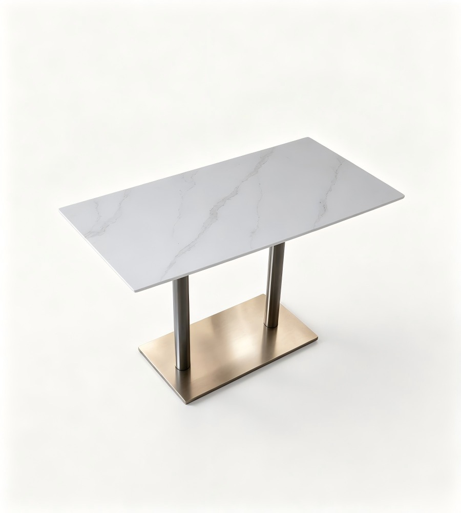 現代白色岩板不銹鋼餐枱 White Sintered Stone Dining Table