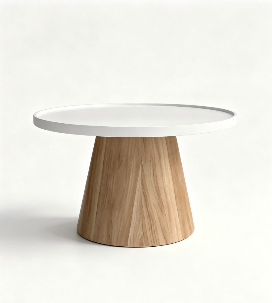 北歐白色胡桃木紋托盤圓形茶几 Nordic White Walnut Grain Tray Round Coffee Table