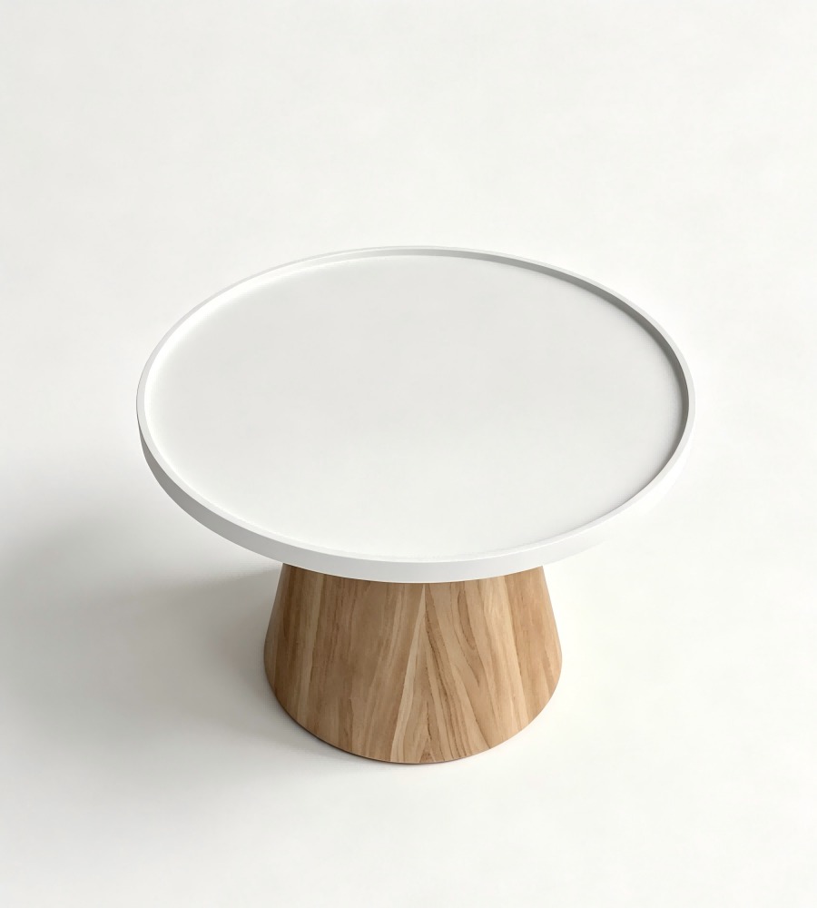 北歐白色胡桃木紋托盤圓形茶几 Nordic White Walnut Grain Tray Round Coffee Table