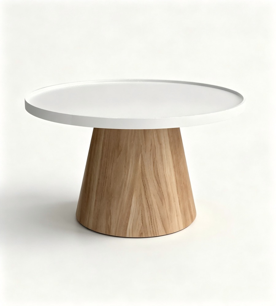 北歐白色胡桃木紋托盤圓形茶几 Nordic White Walnut Grain Tray Round Coffee Table