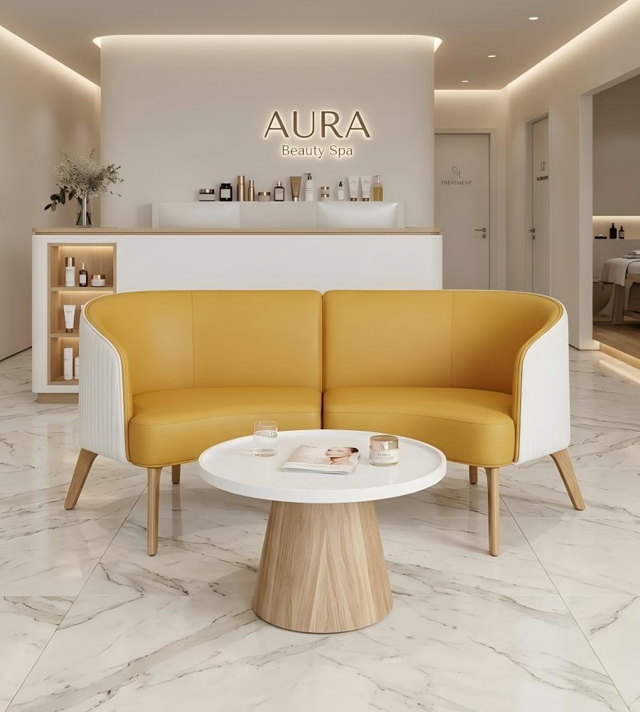 北歐白色胡桃木紋托盤圓形茶几 Nordic White Walnut Grain Tray Round Coffee Table
