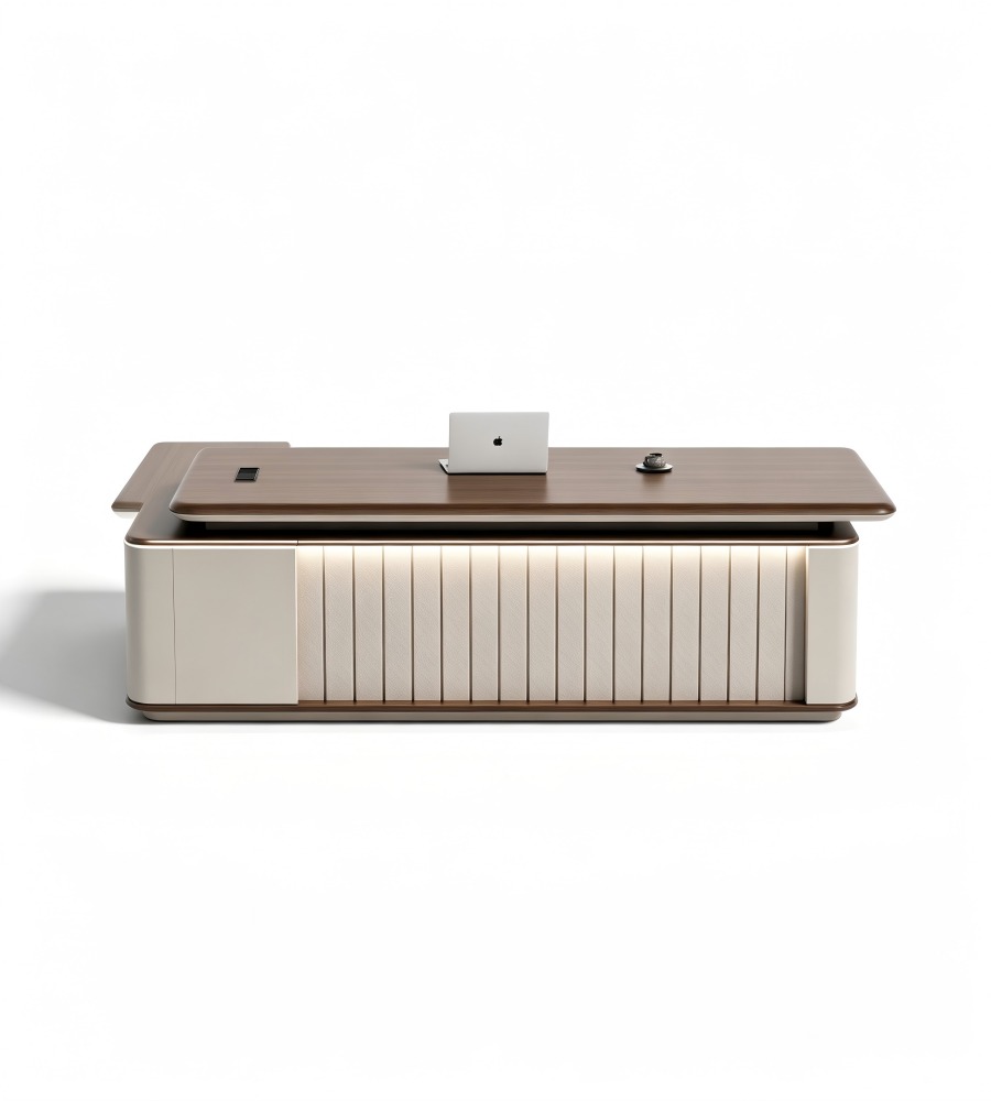 帶燈光格柵組合老闆台 Executive Desk with Integrated Lighting and Fluted Panel