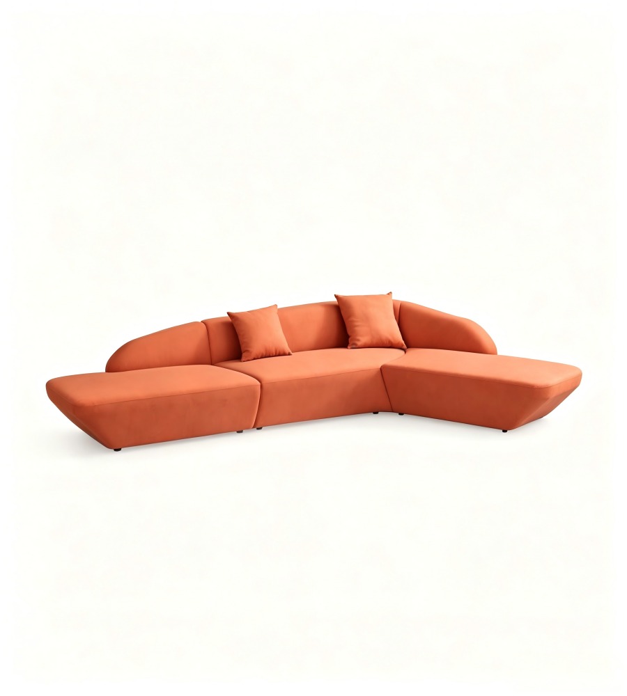 現代創意橙色布藝弧形三座位梳化 Modern Creative Orange Fabric Curved 3-Seater Sofa