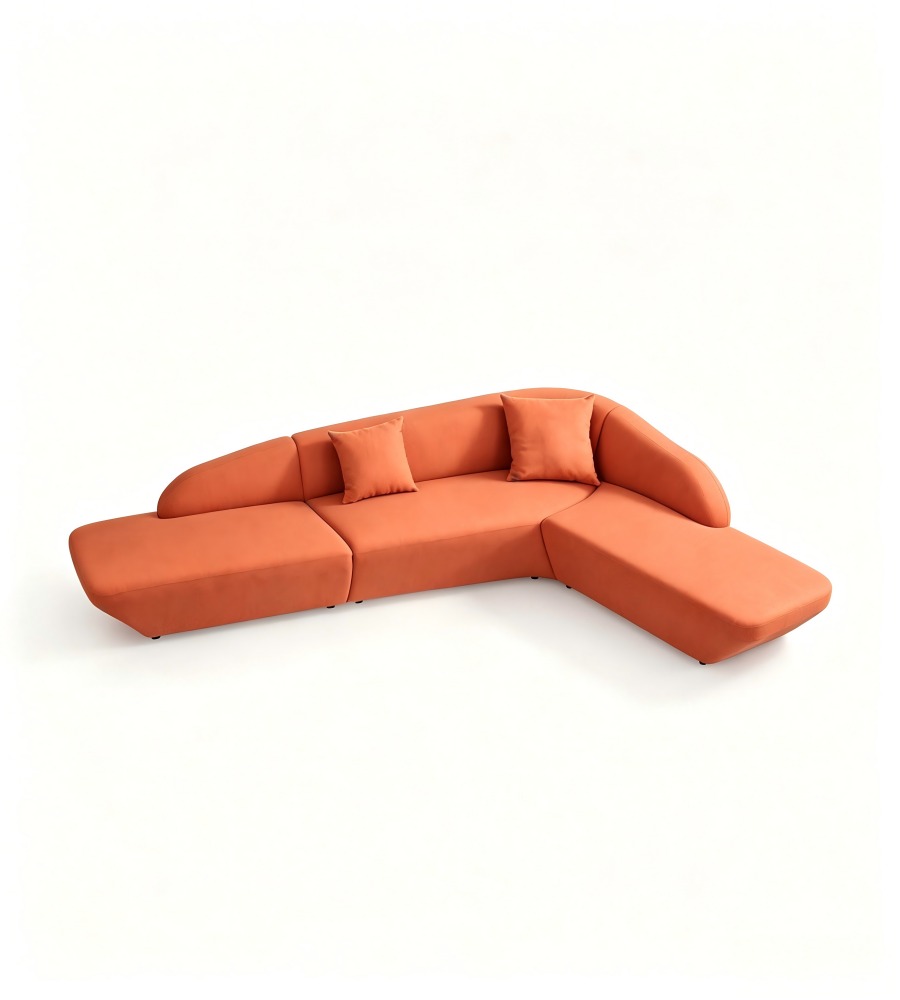 現代創意橙色布藝弧形三座位梳化 Modern Creative Orange Fabric Curved 3-Seater Sofa