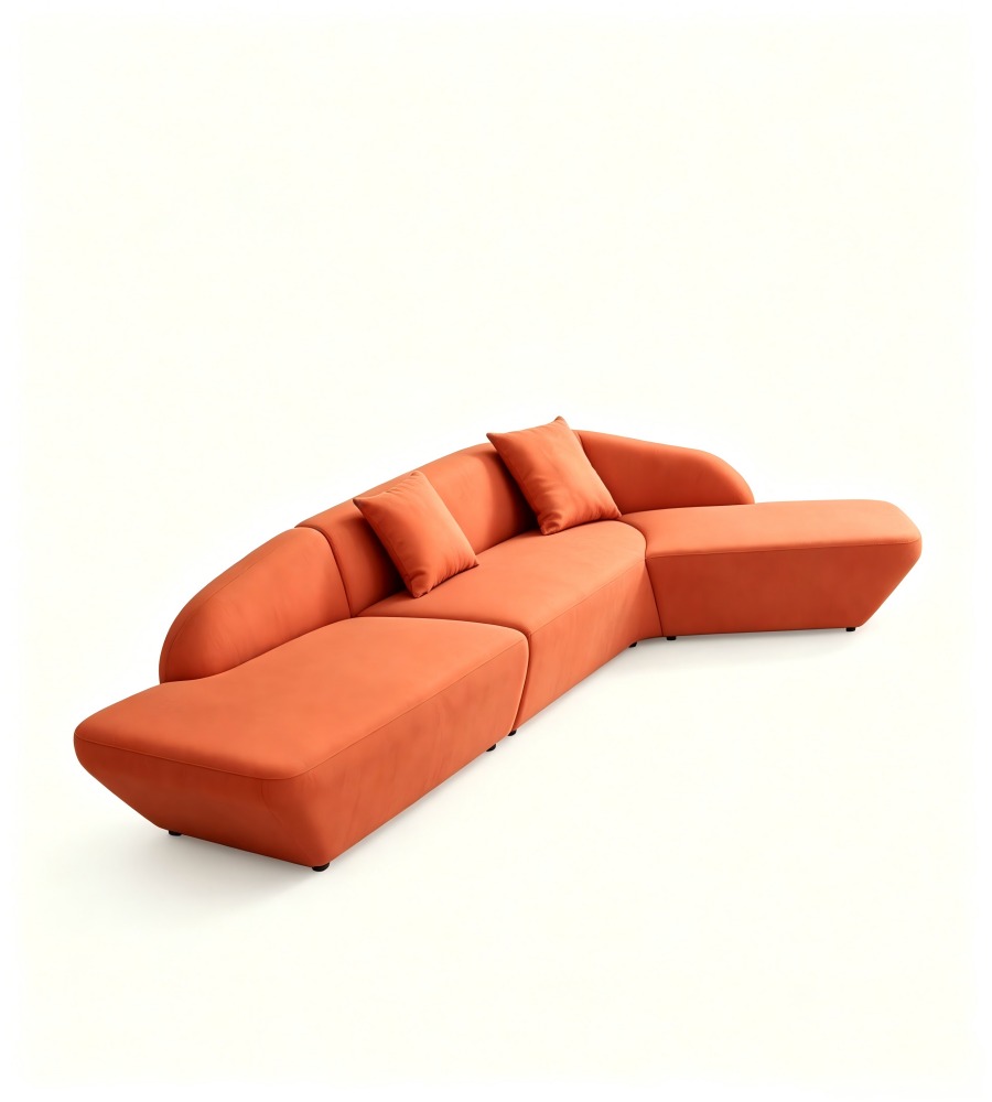 現代創意橙色布藝弧形三座位梳化 Modern Creative Orange Fabric Curved 3-Seater Sofa