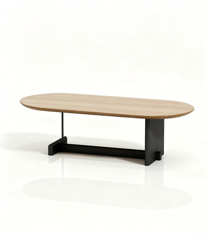 現代淺木色金屬腳橢圓形茶几 Modern Light Wood Metal Leg Oval Coffee Table